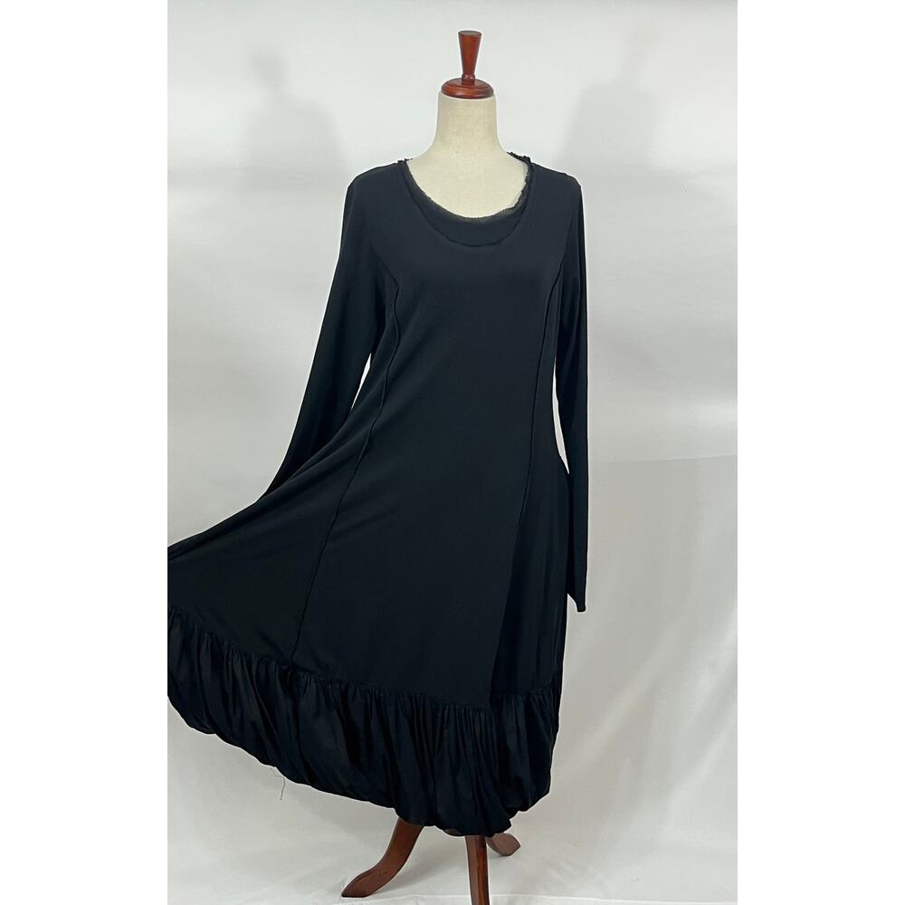 RUNDHOLZ Black Label Sz L Large Black Cotton Bubble Hem Midi Dress